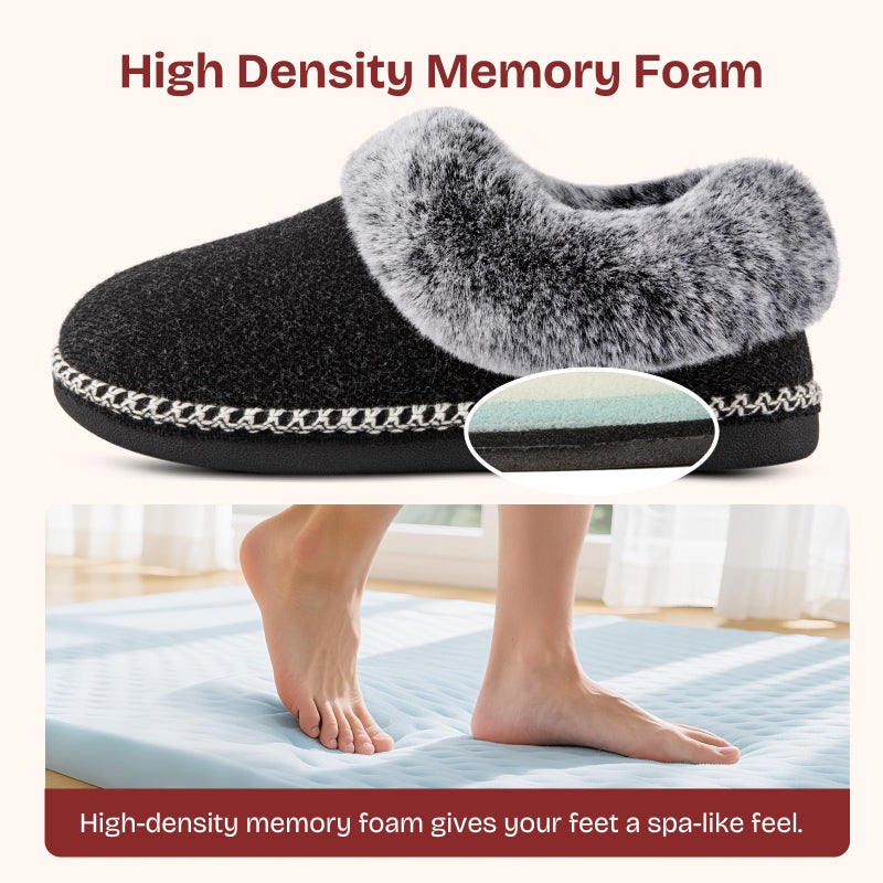 EverFoams Women's Bootie Slippers Warm Soft Comfy Memory Foam Non-slip Indoor House Shoes with Fluffy Collar (Black, Size 6 M US) - Image 4